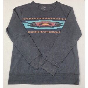 On The Byas Long Sleeve Black T-shirt Aztec-style Geometric Print Men's Size XL